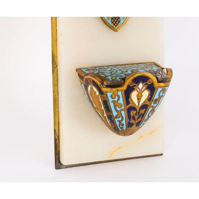 Antique French Alabaster Champleve Enamel Holy Water Font Stoop, 1800s For Sale - Image 14 of 18
