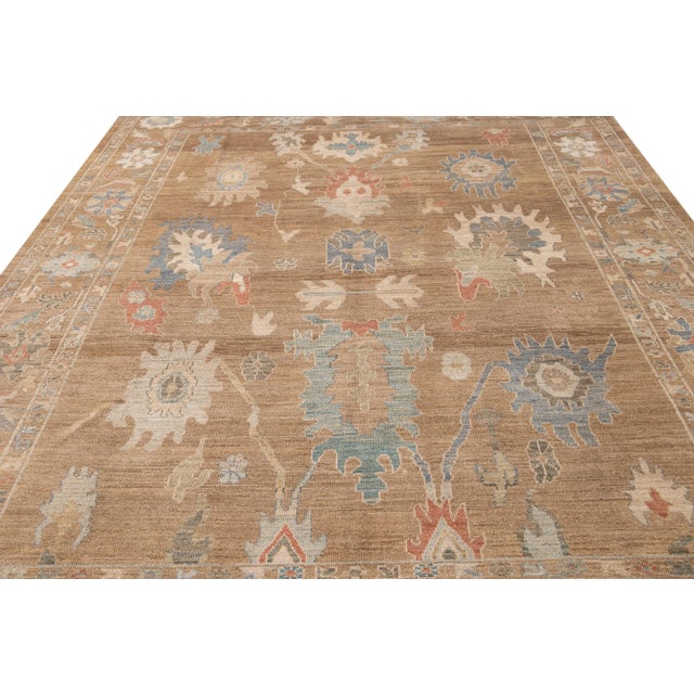Modern Modern Sultanabad Brown Handmade Floral Wool Rug For Sale - Image 3 of 10