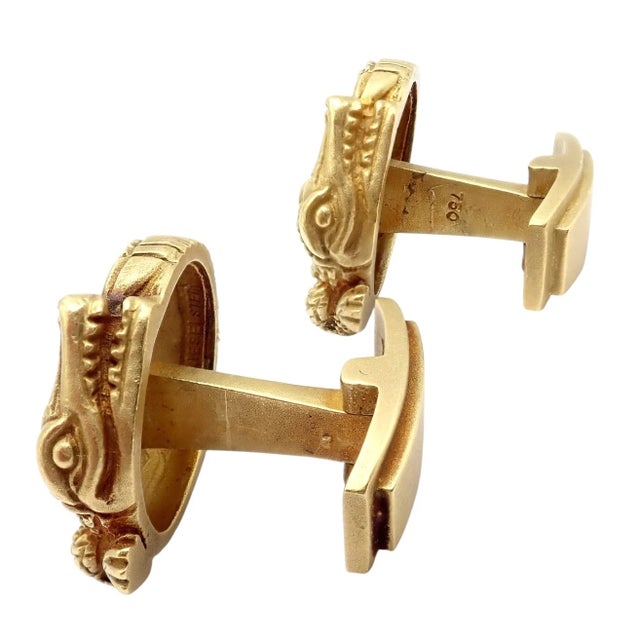 1980s Rare Vintage Kieselstein Cord Yellow Gold Coiled Alligator Cufflinks 1980, A Pair For Sale - Image 5 of 11
