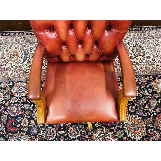 English Chesterfield Desk Chair in Red For Sale - Image 6 of 8
