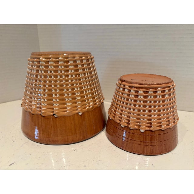 1990s Vintage Italian Ceramic Basket Weave Terracotta PLANTERS-set of 2 For Sale - Image 5 of 5