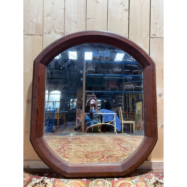 Beveled Octagonal Mirror in Mahogany-Stained Wooden Frame, 1890s For Sale - Image 4 of 6