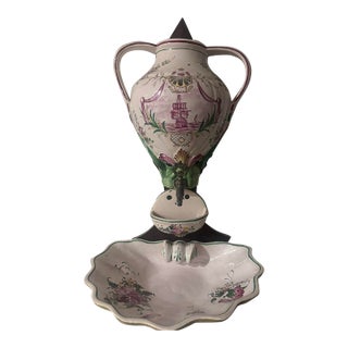 Lavabo Faience Mid 20th Century French Wall Fountain Nautical Style For Sale