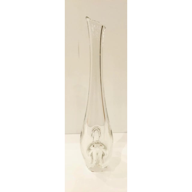 Modern French Modern Vintage Hand Blow Tall Crystal Vase For Sale - Image 3 of 5