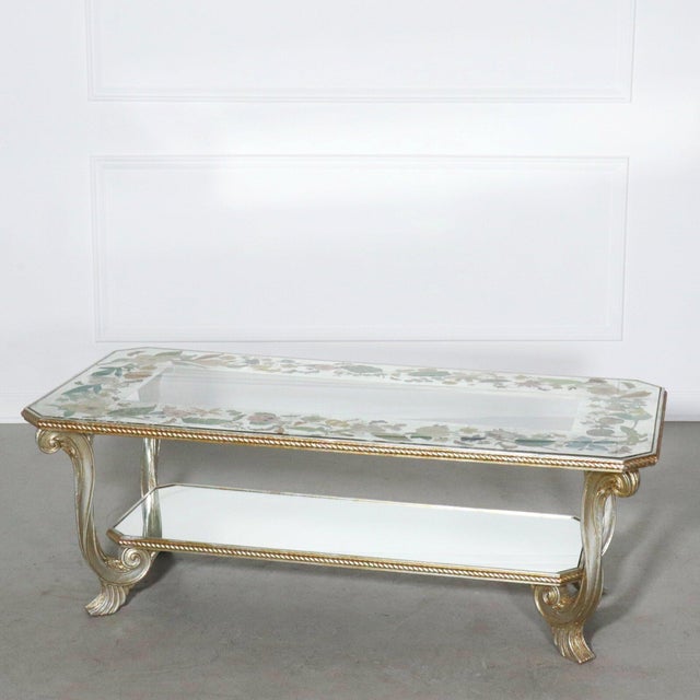 Early 20th Century Maison Jansen Attr. French Floral Eglomise Carved and Mirrored Coffee Table For Sale - Image 13 of 13