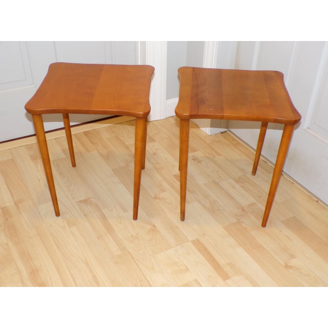Wood Vintage Pair Mid Century Clover End Side Tables Nightstands Plant Stands For Sale - Image 7 of 17