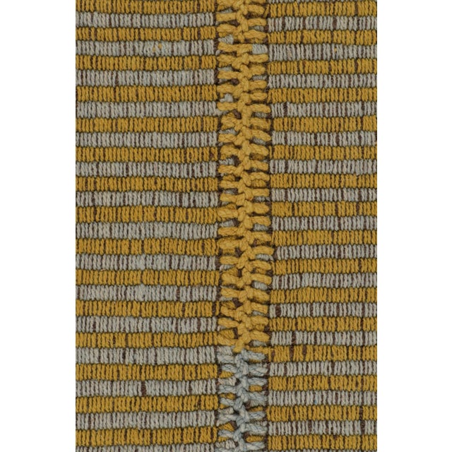 Rug & Kilim’s Contemporary Kilim in Gold and Sky Blue Stripes With Brown Accents For Sale In New York - Image 6 of 7