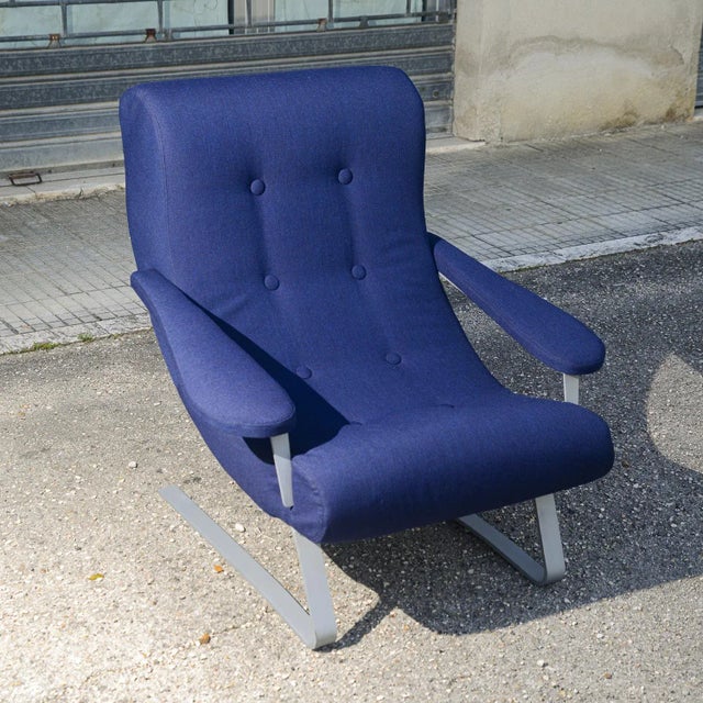 Blue Italian Dondolo Armchair by Guido Bonzani for Tecnosalotto, 1970 For Sale - Image 8 of 8