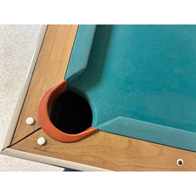 Brunswick Co. Billiard Table, Vintage, Accessories Included (Pool Balls, Pool Cues, Stacking Trays, and Chalk) For Sale - Image 4 of 6