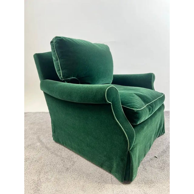Hollywood Regency Hollywood Regency Style Custom Overstuffed Emerald Velvet Armchair For Sale - Image 3 of 17