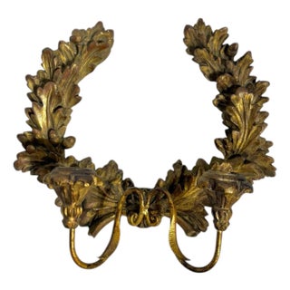 Antique Italian Giltwood Double Arm Wall Sconce With Laurel Motif For Sale