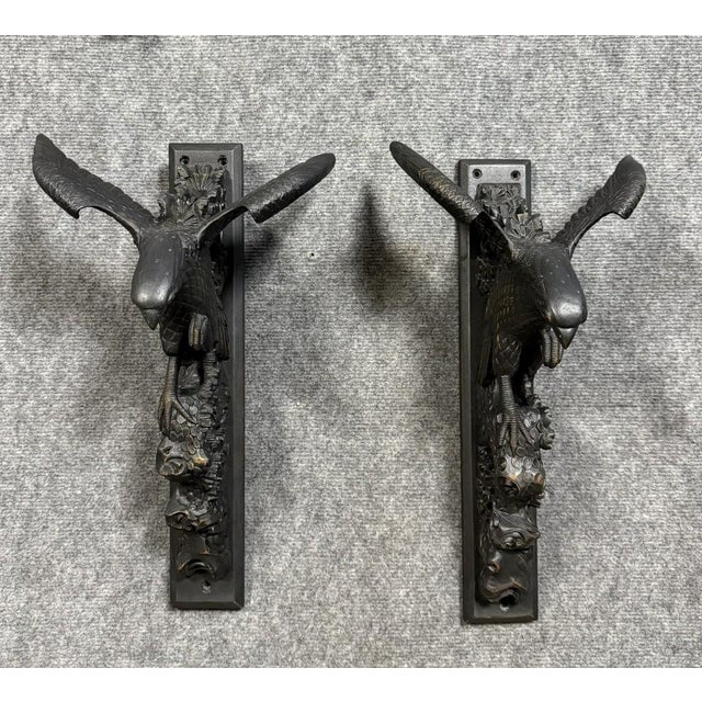 Pair of napoleon iii period wall sculptures in blackened wood, circa 1880 depicting eagles with outstretched wings old...