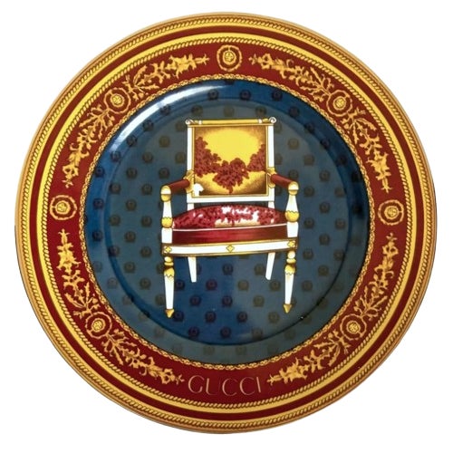 Vintage 1980s Gucci Porcellana Neoclassical Chair Decorative Plate For Sale