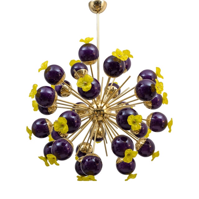 Italian Sputnik Chandelier in Murano Glass and Brass, 2010 For Sale