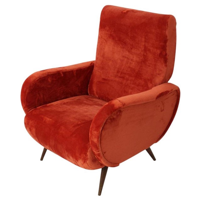 Mid-Century Modern Italian Reclining Armchair in Red Velvet, 1950s For Sale - Image 10 of 10