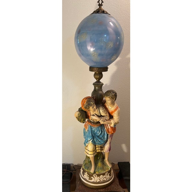 LARGE FLOOR STANDING FIGURAL LAMP , ITALY. Beautiful example of craftmanship. Measures 58" tall, globe is 12" in diameter...