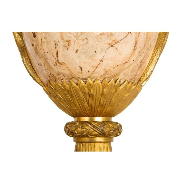 Pair of French Louis XVI Gilt Bronze Lamps With Snake Handles Circa 1870 For Sale - Image 11 of 12