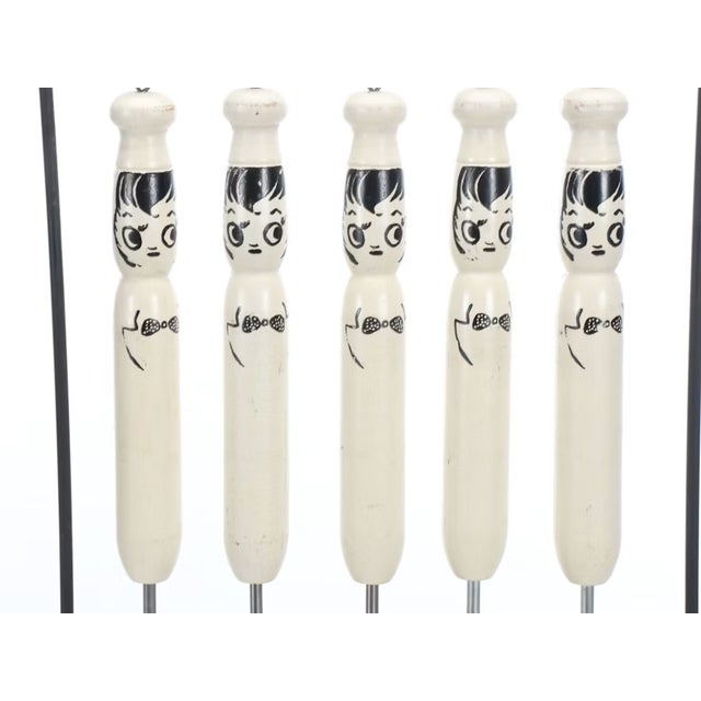 Mid-Century Modern 1950s Mid-Century Modern Whimsical Wood & Metal Volco Japan Grill Set With Figural Handles - 6 pcs For Sale - Image 3 of 7