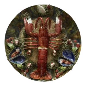 Palissy Style Majolica Trompe l'Oeil Loster Wall Plate, Portugal