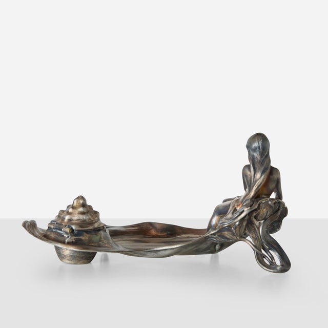 1900s WMF Art Nouveau Inkwell With Reclining Figure For Sale - Image 9 of 12