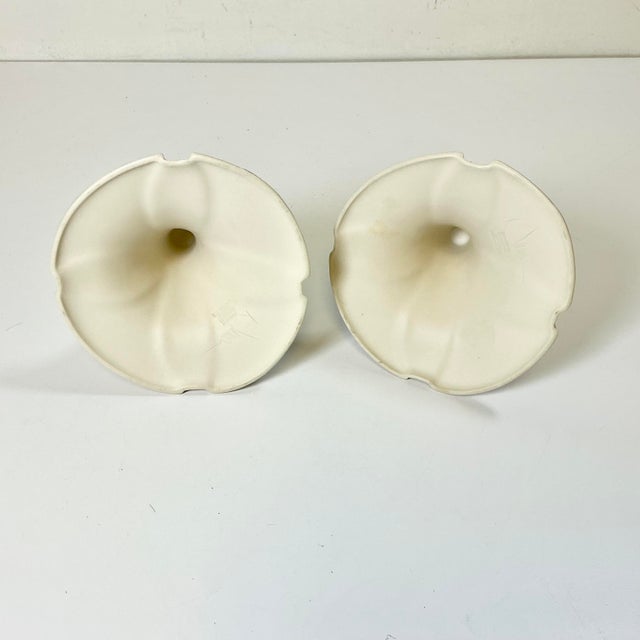 1980s Vintage Art Nouveau Botanical Coastal Porcelain Candle Holders - A Pair, Artist Signed For Sale - Image 4 of 15