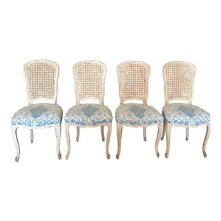 Italian Louis XV Painted Caned and Upholstered Side Chairs - Set of 4 For Sale