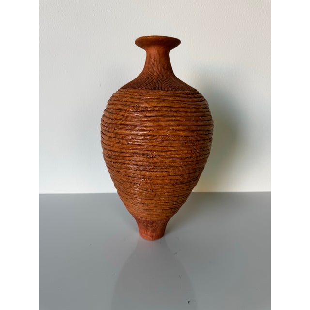 1990s Vintage Organic Texture Studio Pottery Bud Vase, Signed LJM/ Sold For Sale - Image 5 of 12