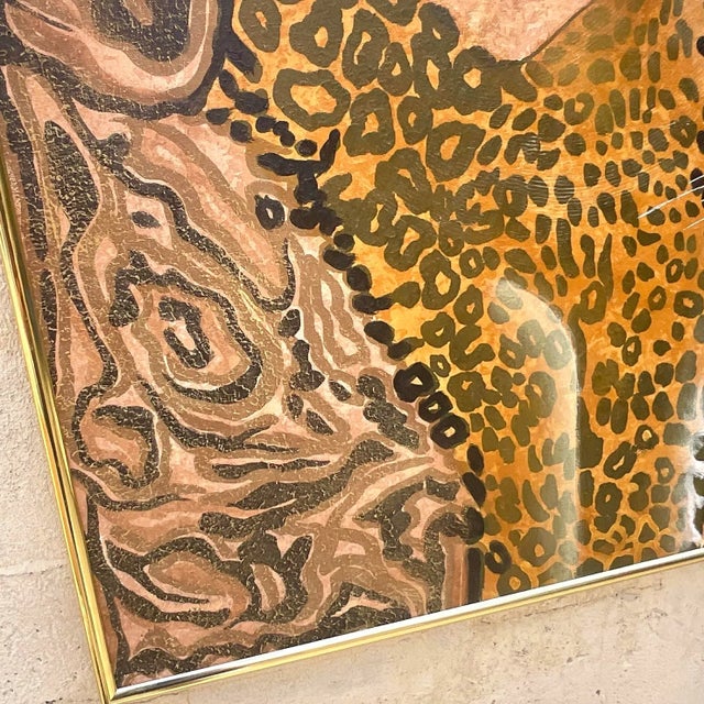 Late 20th Century Vintage Boho Cheetah Original Oil Painting on Canvas For Sale - Image 5 of 11