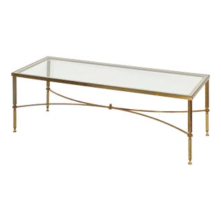 French Cocktail or Coffee Low Table of Brass and Glass in the Maison Jansen Style For Sale