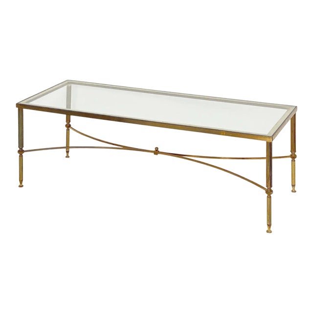 French Cocktail or Coffee Low Table of Brass and Glass in the Maison Jansen Style For Sale