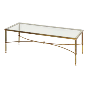 French Cocktail or Coffee Low Table of Brass and Glass in the Maison Jansen Style