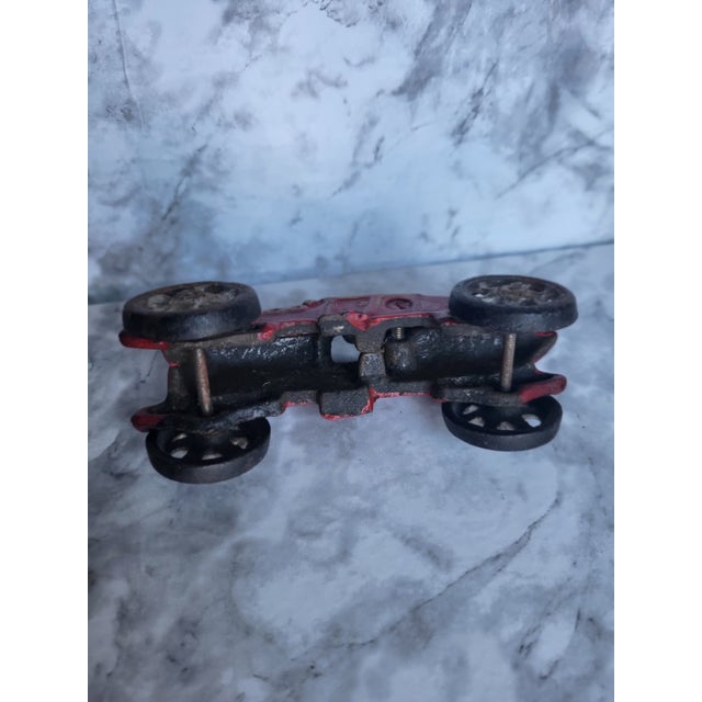 Brick Red Antique Cast Iron Racer Car For Sale - Image 8 of 11