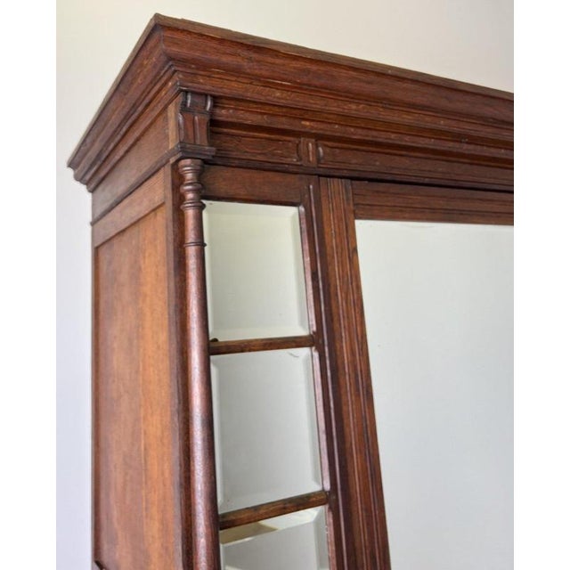 Metal Antique French Carved Oak Mirrored 2-Drawer Armoire For Sale - Image 7 of 18