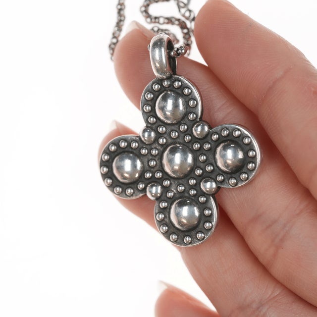 Contemporary Retired James Avery Beaded cross pendant with necklace in sterling For Sale - Image 3 of 9