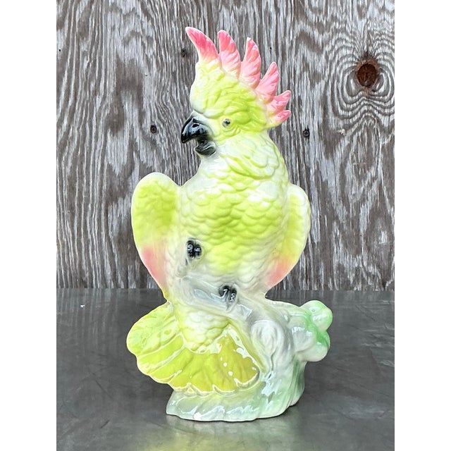 Mid 20th Century Vintage Mid-Century Modern Glazed Ceramic Cockatoo Vase For Sale - Image 5 of 11