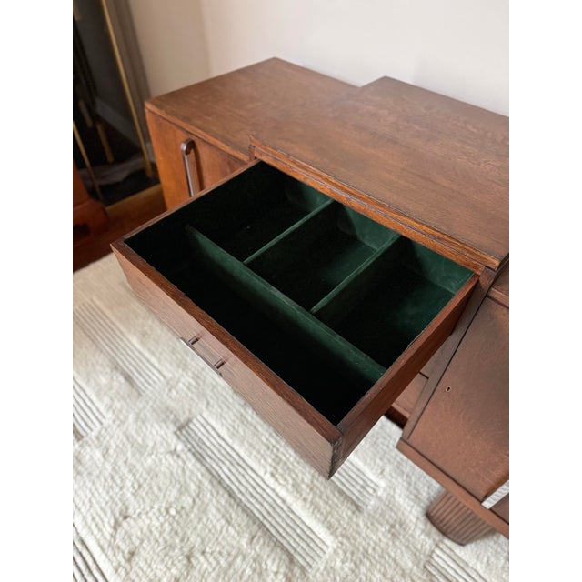 Antique Art Deco Oak Credenza Sideboard / Stepped Buffet Cabinet For Sale - Image 11 of 17