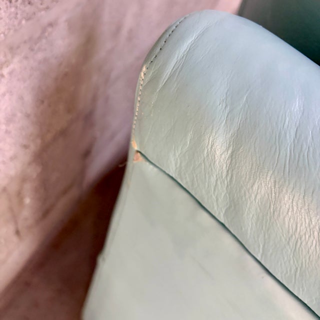 Postmodern Teal Leather Loveseat by Directional Furniture. Circa 1980s. For Sale - Image 11 of 18