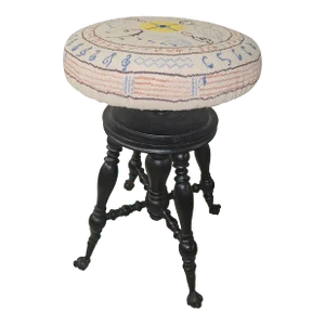 19th Century Victorian Ebonized Wood and Needlepoint Reupholstered Piano Stool
