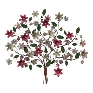 Vintage Metal Floral Tree Wall Sculpture For Sale
