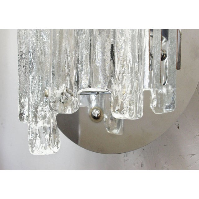 Set of Three Italian Sconces W/ Flush Mounts With Clear Geometric Murano Glass Circa 1960s For Sale In Los Angeles - Image 6 of 9