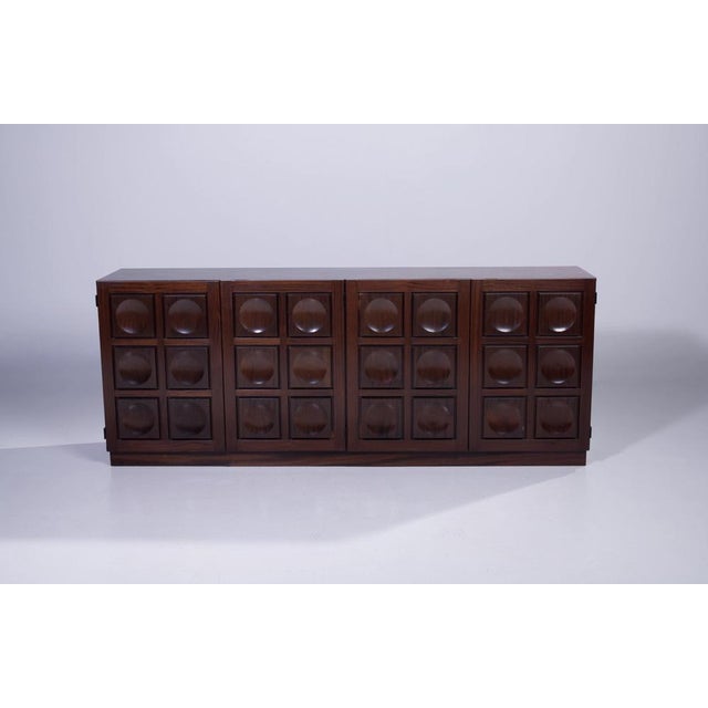 Brutalist Sideboard in Stained Mahogany, Belgian, 1970s, in Flawless conditions. Designed 1970 to 1979