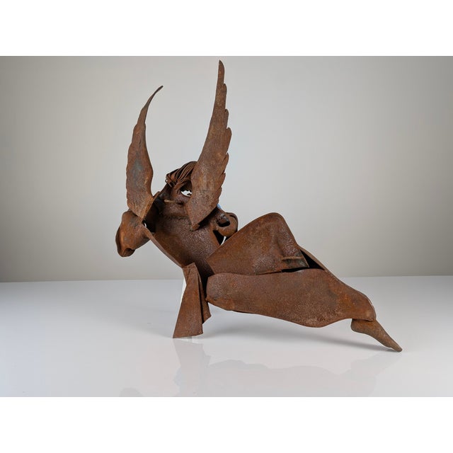 Spanish Renaissance Revival Forged Iron Angel Sculpture Playing Lute, 1920s For Sale - Image 12 of 18