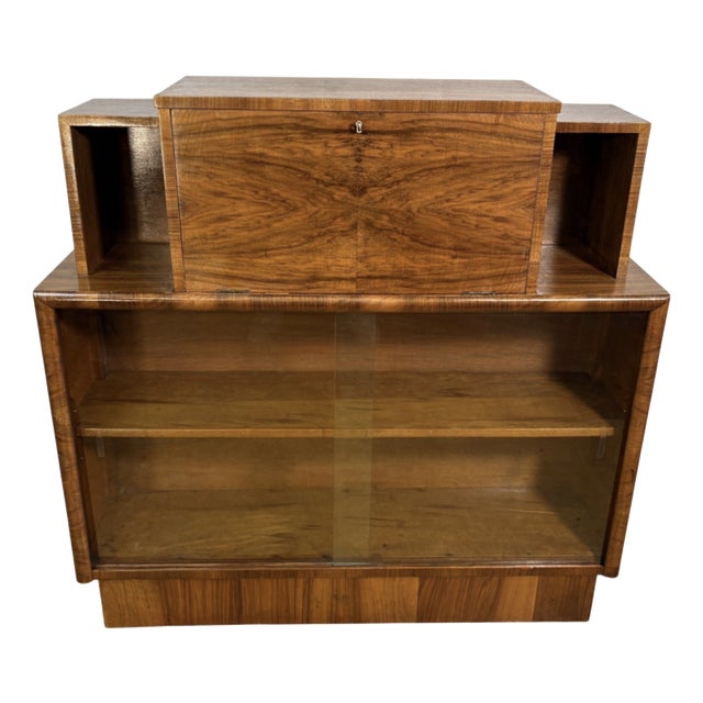 Vintage Art Deco Burr Walnut Display Cabinet, 1930s For Sale