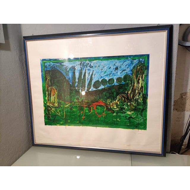 Blue Mario Schifano, Landscape, 1970s, Color Lithograph, Framed For Sale - Image 8 of 17