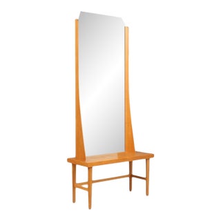 1960s Full Length Mirror + Shelf in Oak For Sale