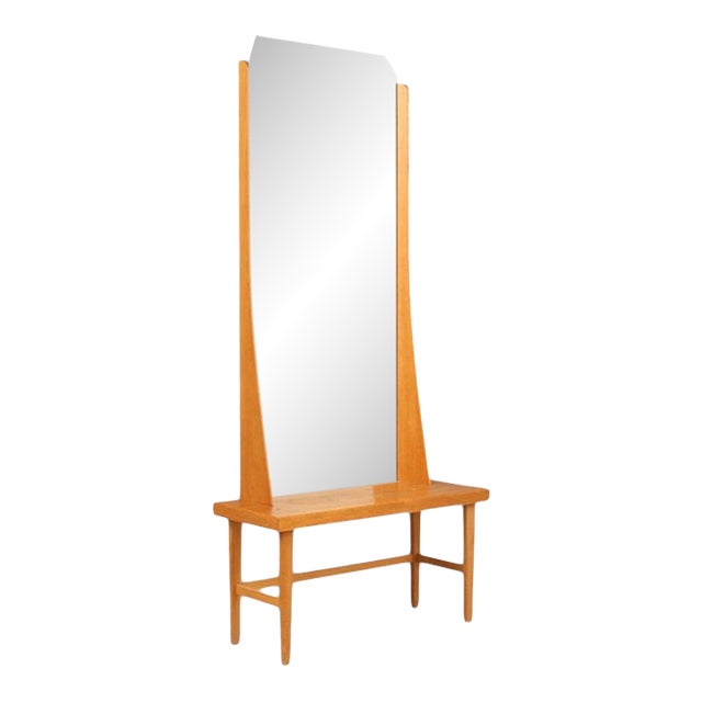 1960s Full Length Mirror + Shelf in Oak For Sale