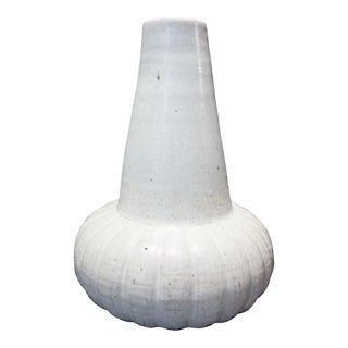 Hand-Crafted Thai Ceramic Vase, White Glaze, For Sale