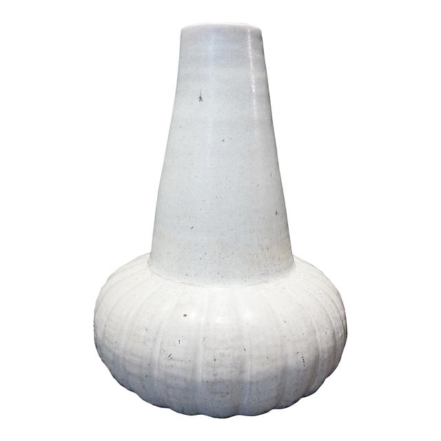 Hand-Crafted Thai Ceramic Vase, White Glaze, For Sale