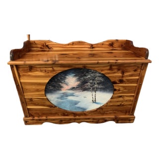 Handcrafted Cedar Chest Maine State Prison Blanket Hope Chest Painted Scene For Sale