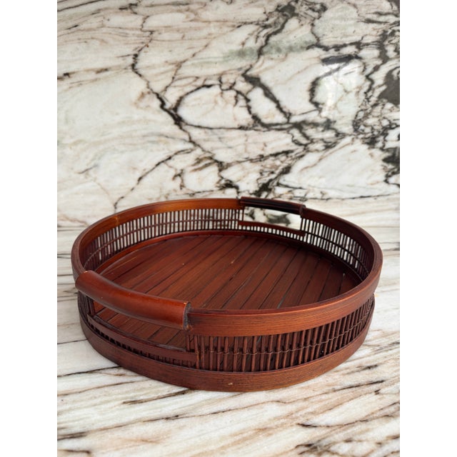 Boho Chic Bamboo Round Tray For Sale - Image 3 of 4